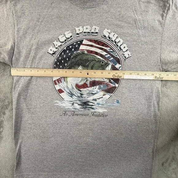 Vintage Bass Pro Shops Shirt Mens Large Gray American Flag Fish Fishing USA Made - Picture 6 of 12